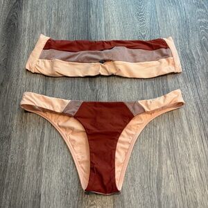Pilyq Papaya Blush and Rust Colorblock Bikini Set Size L